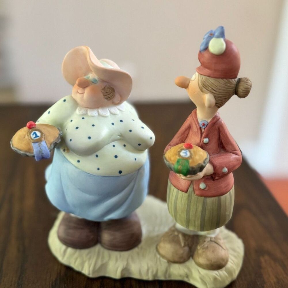 Vintage 1986 McCoon's County Fair Figurine Ladie's Pie Contest Bisque Porcelain